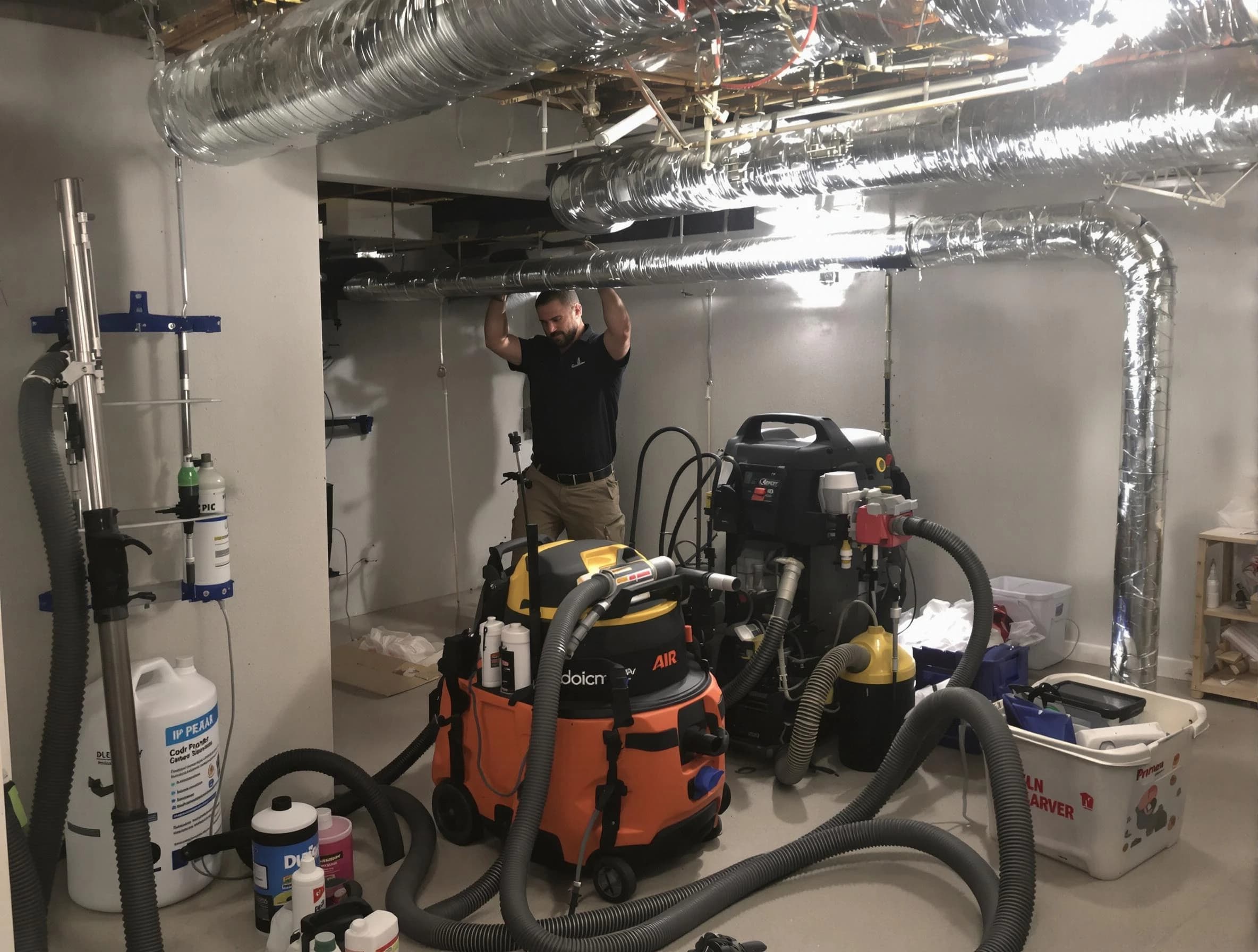 Mechanicsville Air Duct Cleaning specialist performing professional mold removal from air ducts using safety equipment in Mechanicsville