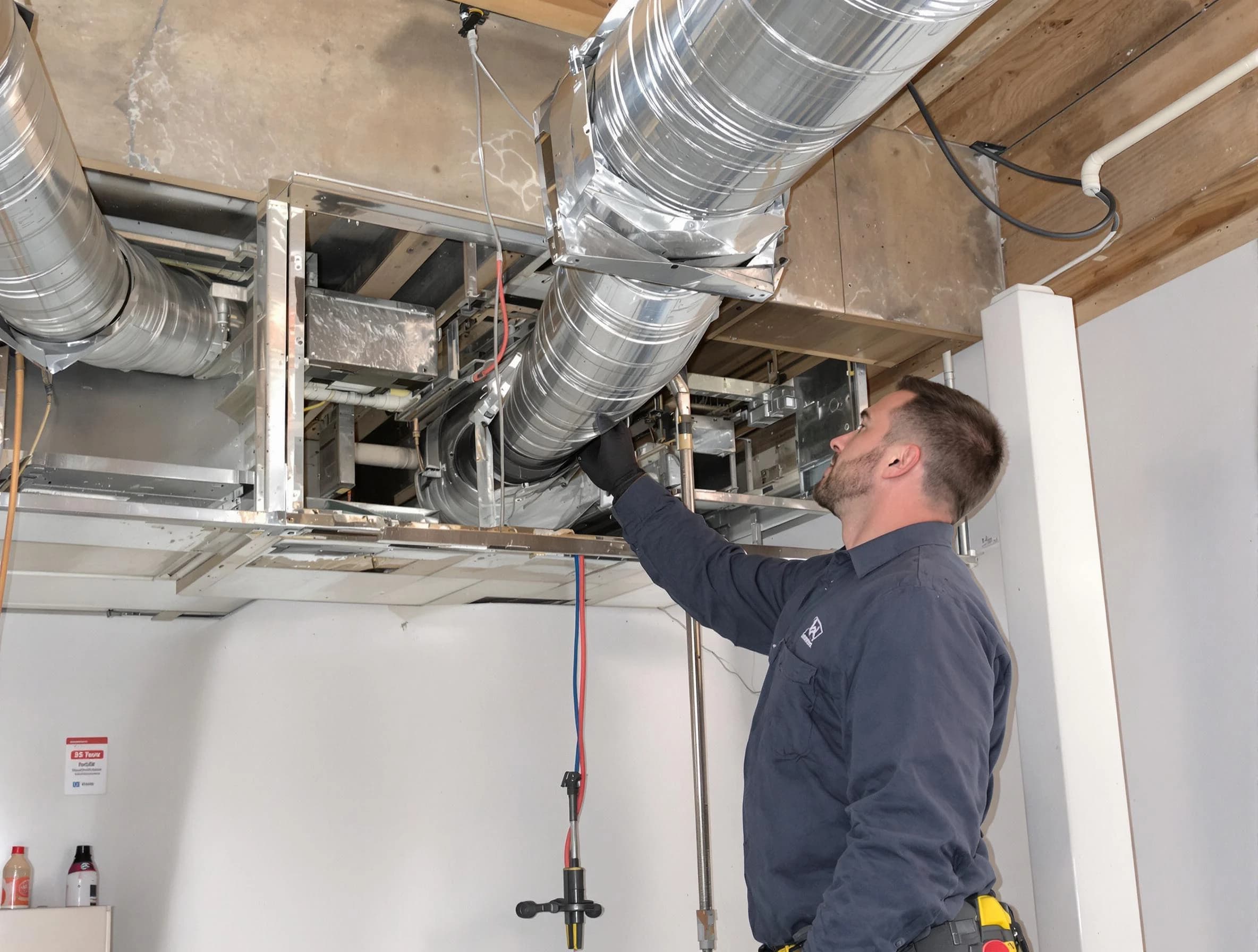 Mechanicsville Air Duct Cleaning technician performing professional air duct repair using specialized tools in Mechanicsville