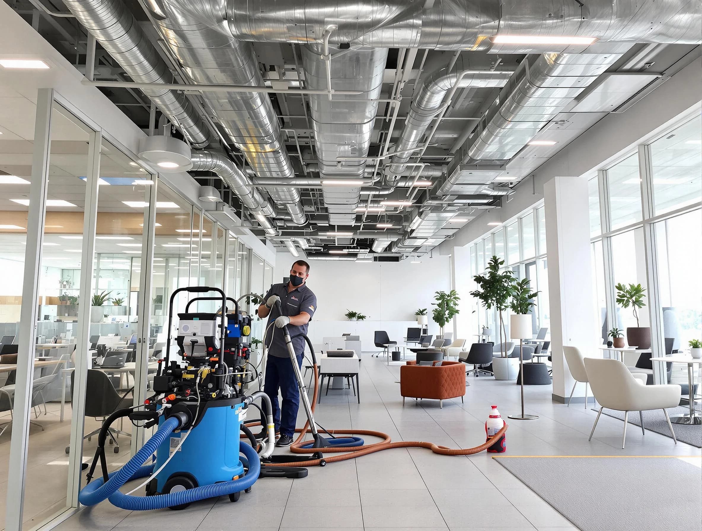 Mechanicsville Air Duct Cleaning team conducting comprehensive commercial duct cleaning at a business location in Mechanicsville