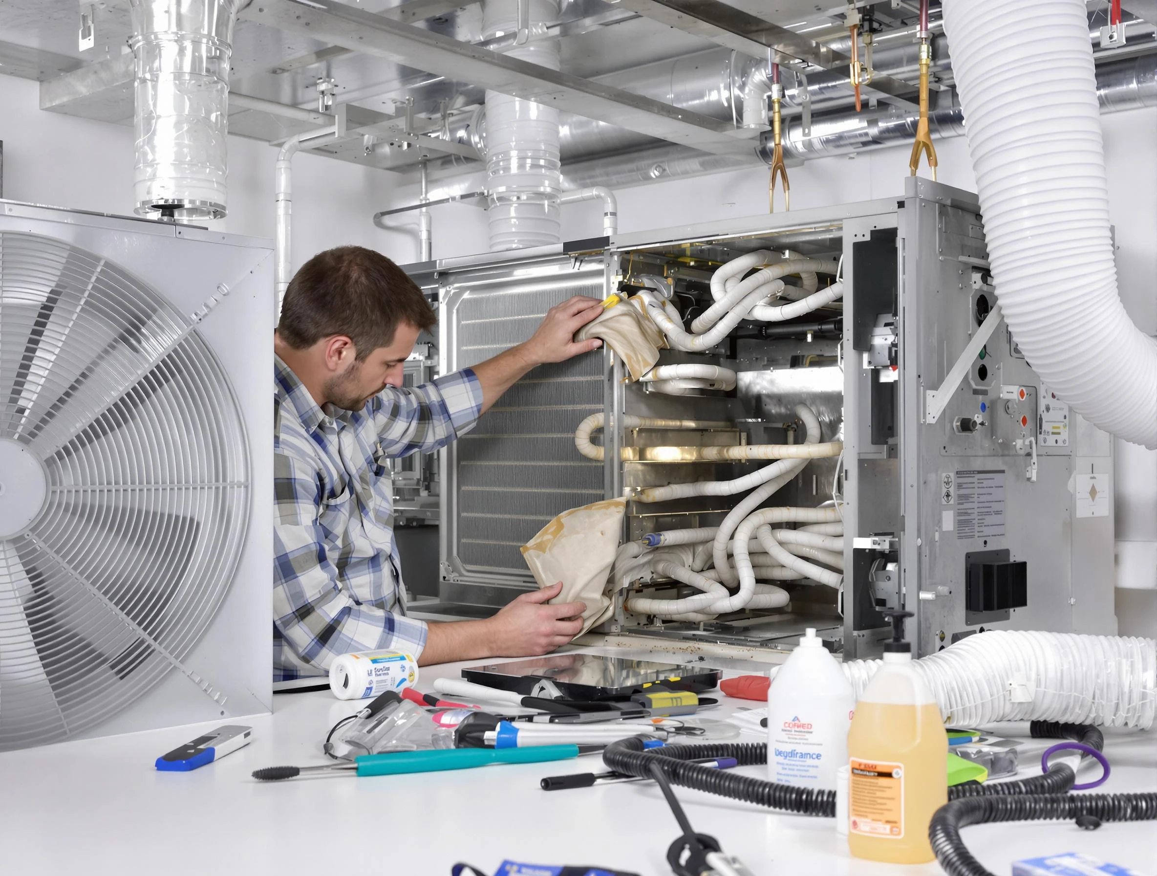 Mechanicsville Air Duct Cleaning specialist performing precision AC coil cleaning in Mechanicsville