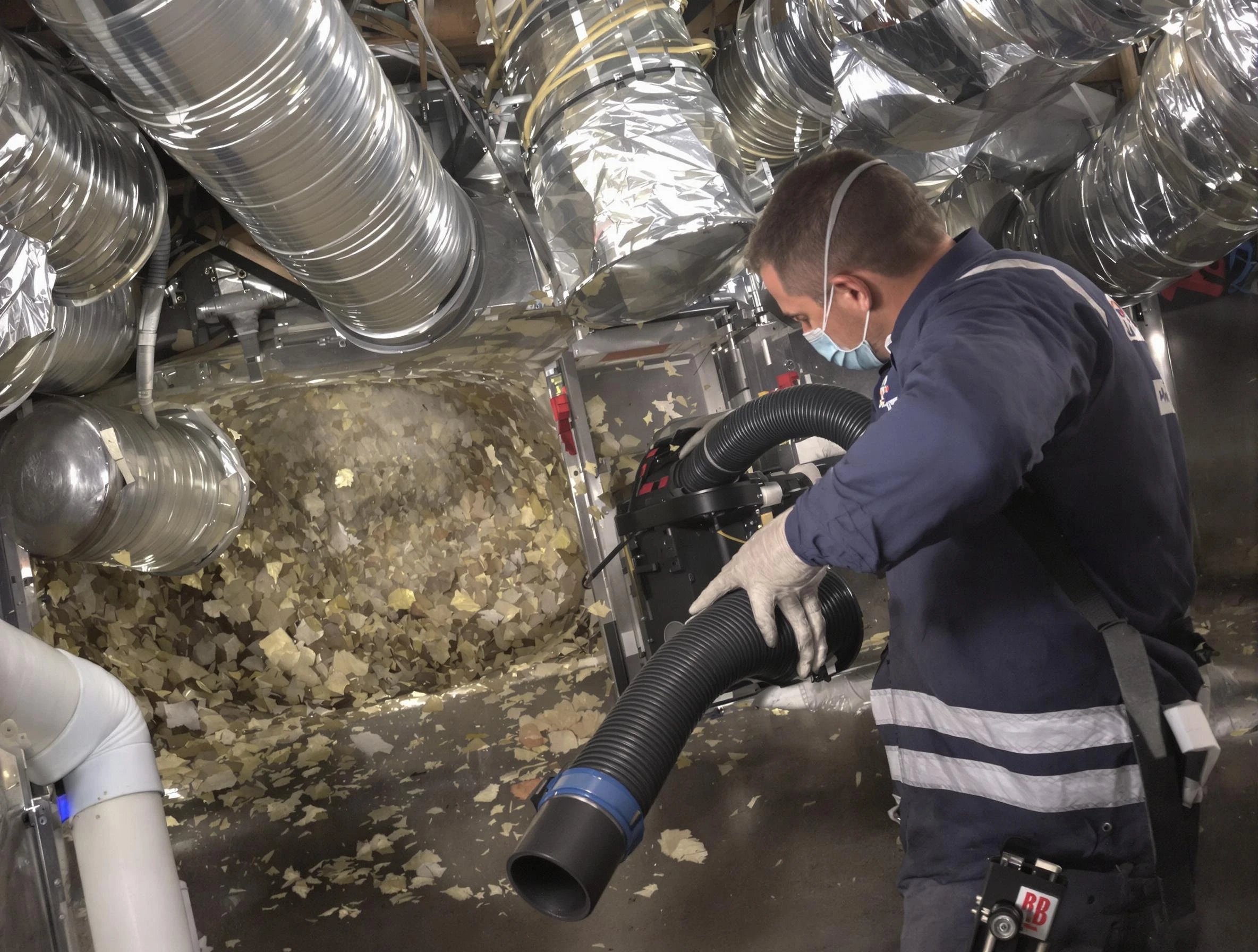 Mechanicsville Air Duct Cleaning specialist operating negative pressure cleaning equipment for thorough duct maintenance in Mechanicsville